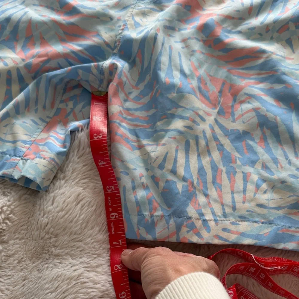 Abercrombie & Fitch Kids Palm Print Swim Trunks in Light Blue, Pink, Cream